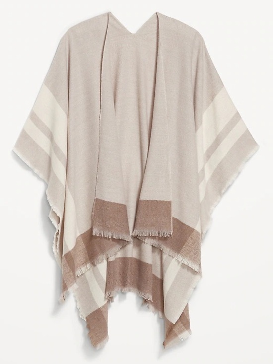 Old Navy Sweaters - Old Navy Beige and Cream Fringe Poncho